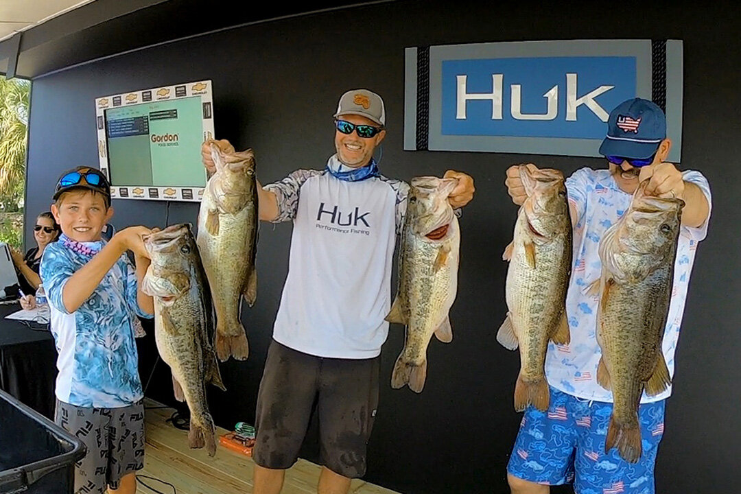 CLEWISTON -- The father and son team of Preston and Tavyn Heisler caught bass totaling 36.82 pounds to win the first qualifier of the 2023 Roland Martin Marine Center Series presented by HUK on May 6, 2023. [Courtesy photo]